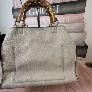 The Superior Labor Elegant Cream Handbag with Bamboo Handles